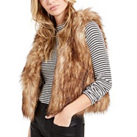 Bongo Faux Fur Vest Pearl Dark Brown Crop Jacket - Picture 1 of 8
